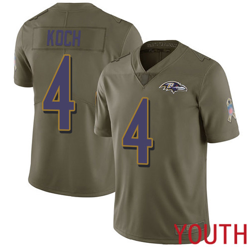 Baltimore Ravens Limited Olive Youth Sam Koch Jersey NFL Football #4 2017 Salute to Service